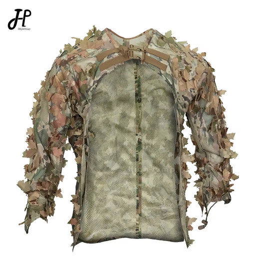 Bionic Leaf Hunting Ghillie Suit Tactics Camouflage Cloak Hunting Uniform Clothes Breathable Mesh Airsoft Shooting Tactical Gear