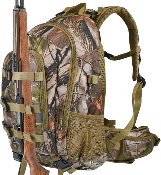 40L Hunting Bag Backpack with Rifle Holder for Men, Camo Hunting Day Back Pack with Rain Cover for Gun Bow