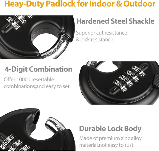 Combination Disc Padlocks for Outdoor Heavy Duty 4 Digit Code Lock Combo Discus